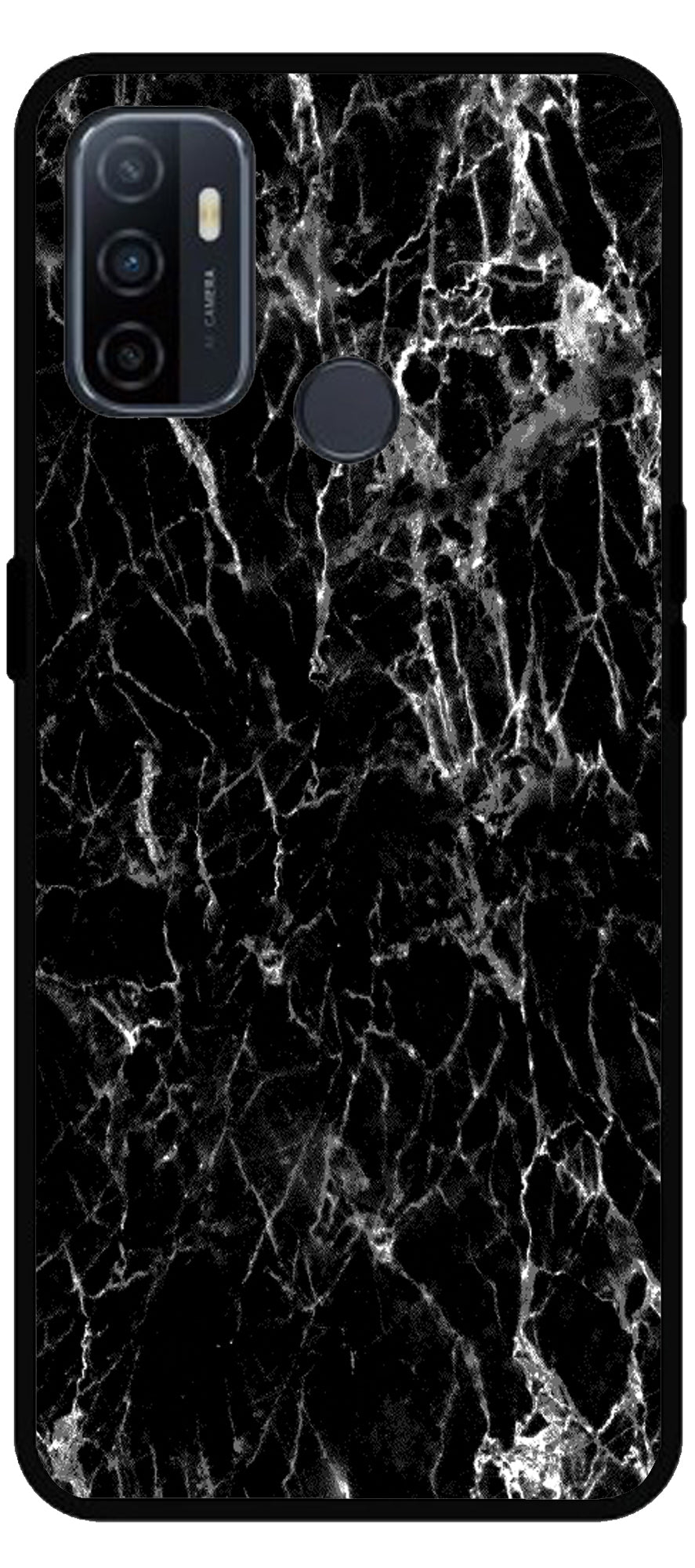 Black Silver Marble Unbreakable Metal Back Case Mobile Cover with 4 Side Protection and Soft TPU Sides for Oppo A53