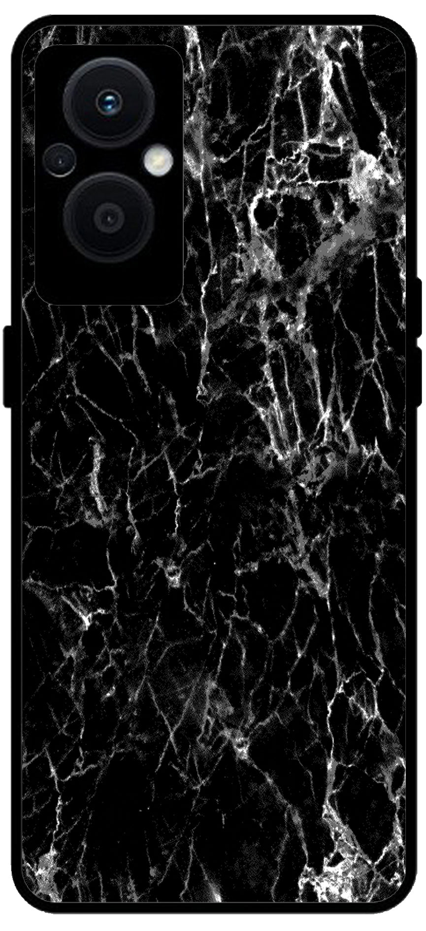 Black Silver Marble Unbreakable Metal Back Case Mobile Cover with 4 Side Protection and Soft TPU Sides for OPPO F21 PRO 5G