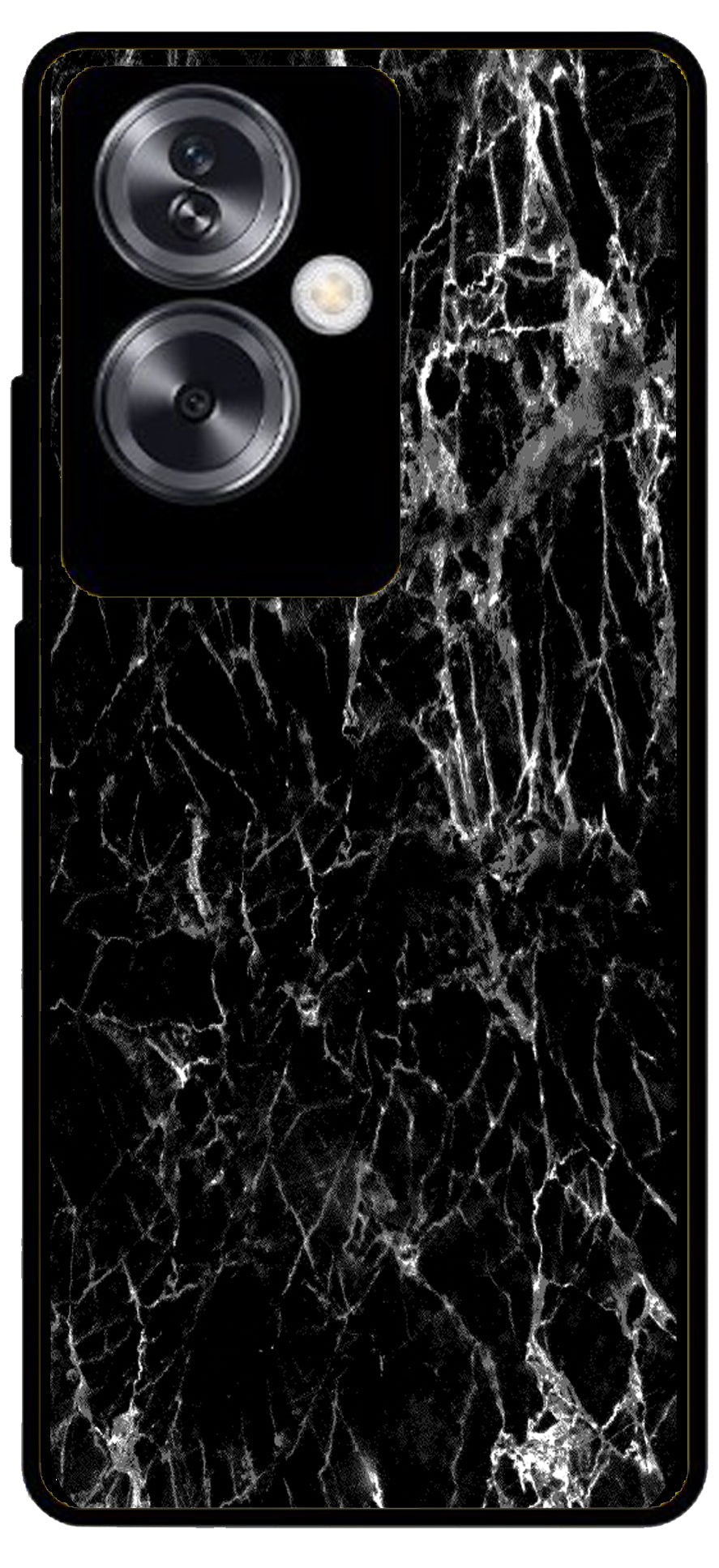 Black Silver Marble Unbreakable Metal Back Case Mobile Cover with 4 Side Protection and Soft TPU Sides for Oppo A79 NEW