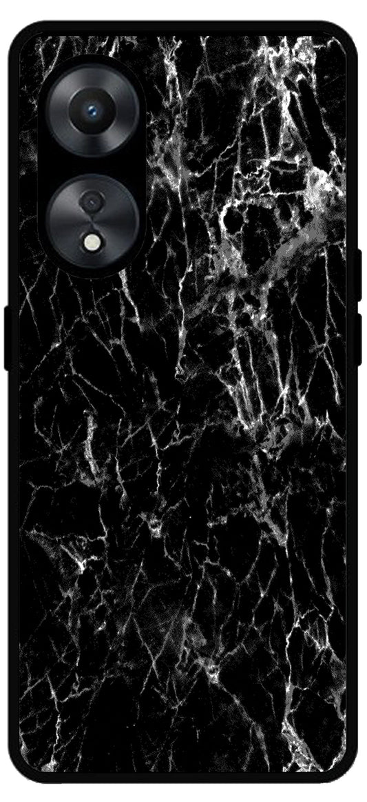 Black Silver Marble Unbreakable Metal Back Case Mobile Cover with 4 Side Protection and Soft TPU Sides for Oppo a78 5g