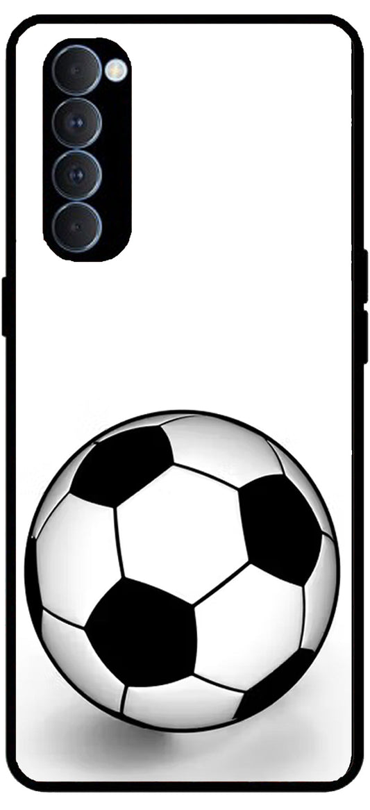 White Football Unbreakable Metal Back Case Mobile Cover with 4 Side Protection and Soft TPU Sides for RENO4 PRO