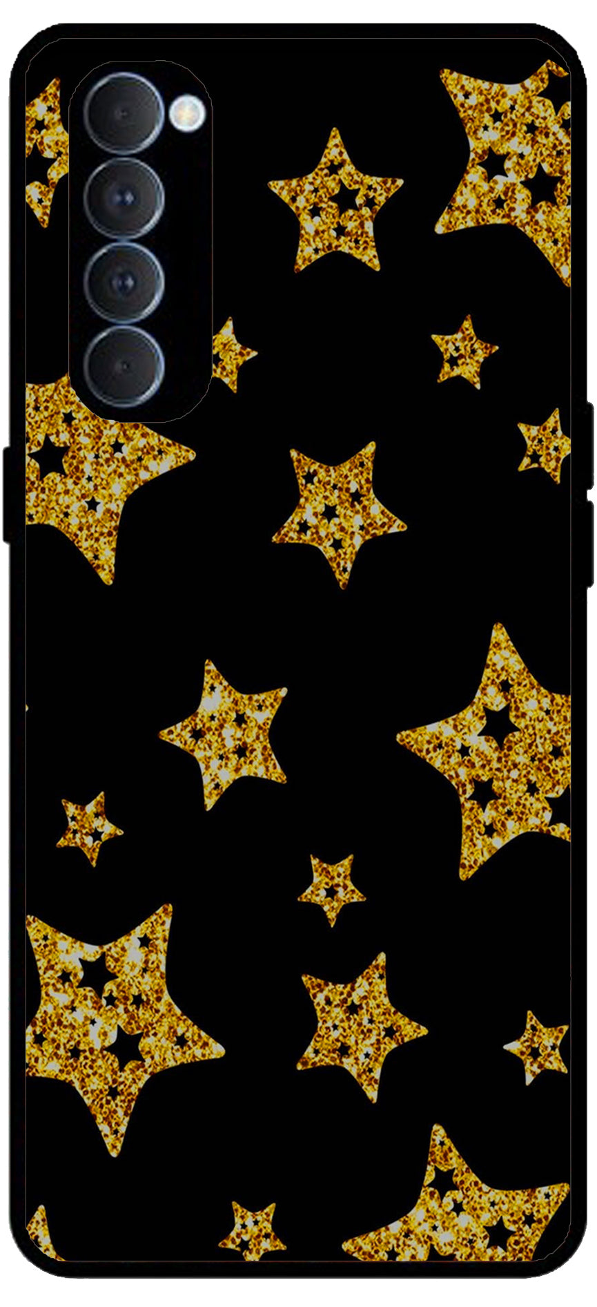 Golden Stars Unbreakable Metal Back Case Mobile Cover with 4 Side Protection and Soft TPU Sides for Oppo Reno pro