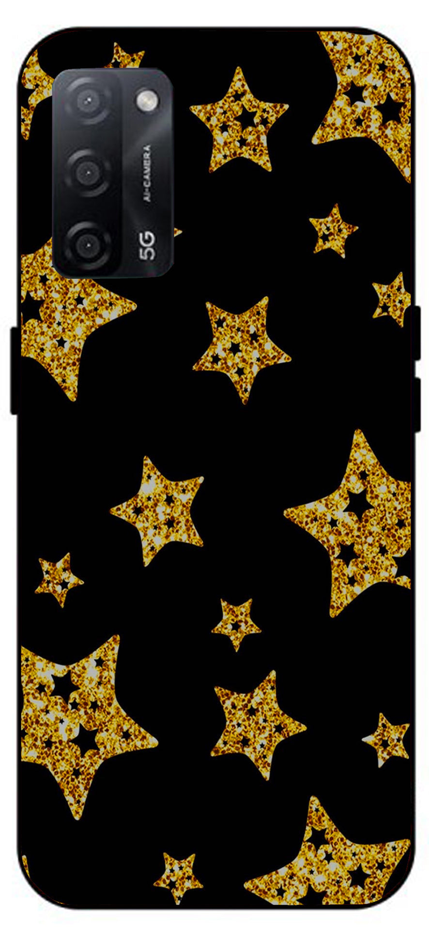 Golden Stars Unbreakable Metal Back Case Mobile Cover with 4 Side Protection and Soft TPU Sides for Oppo A53s 5G