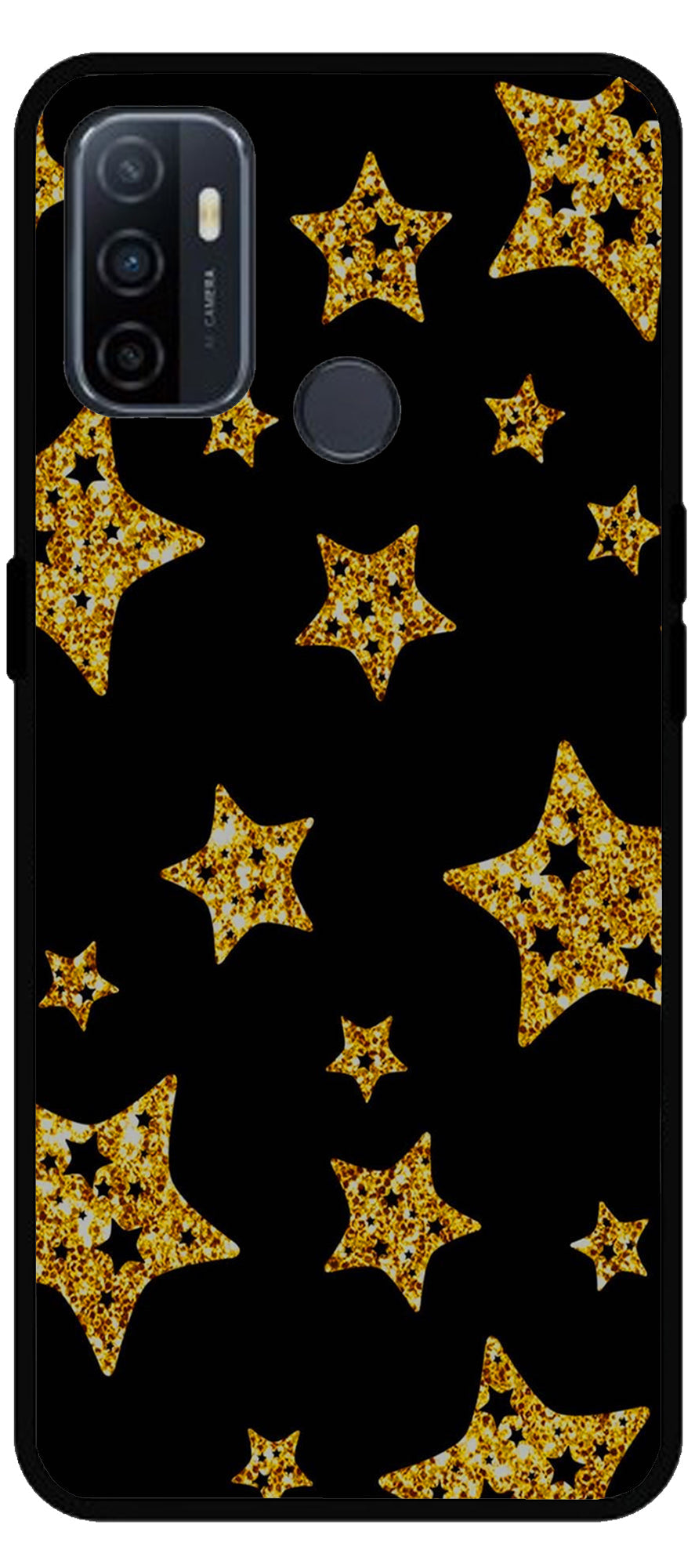 Golden Stars Unbreakable Metal Back Case Mobile Cover with 4 Side Protection and Soft TPU Sides for Oppo A53