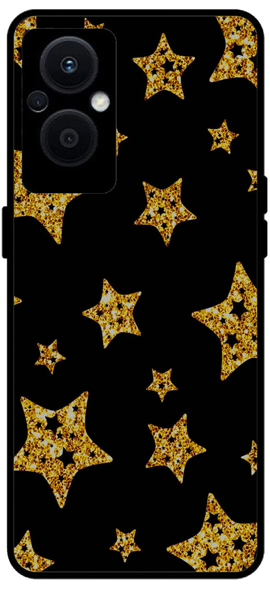 Golden Stars Unbreakable Metal Back Case Mobile Cover with 4 Side Protection and Soft TPU Sides for OPPO F21 PRO 5G