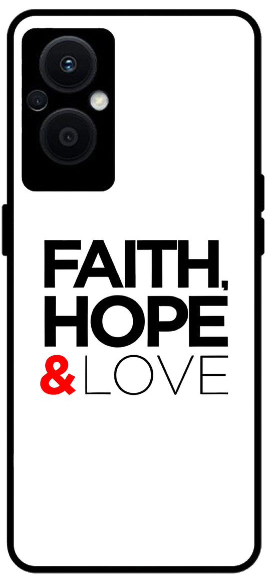 Faith Love and Hope Unbreakable Metal Back Case Mobile Cover with 4 Side Protection and Soft TPU Sides for OPPO F21 PRO 5G