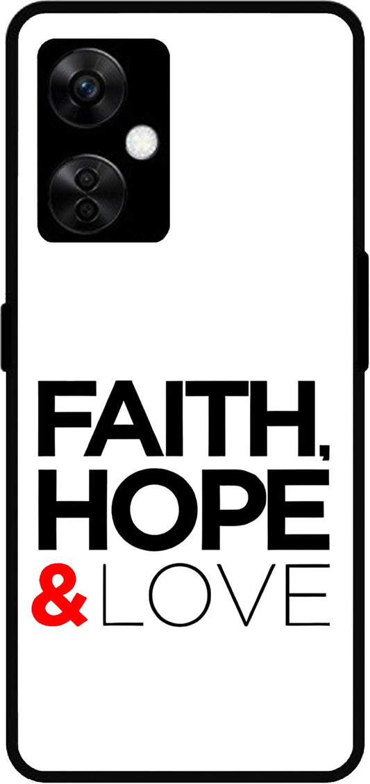 Faith Love and Hope Unbreakable Metal Back Case Mobile Cover with 4 Side Protection and Soft TPU Sides for OnePlus Nord CE3 Lite