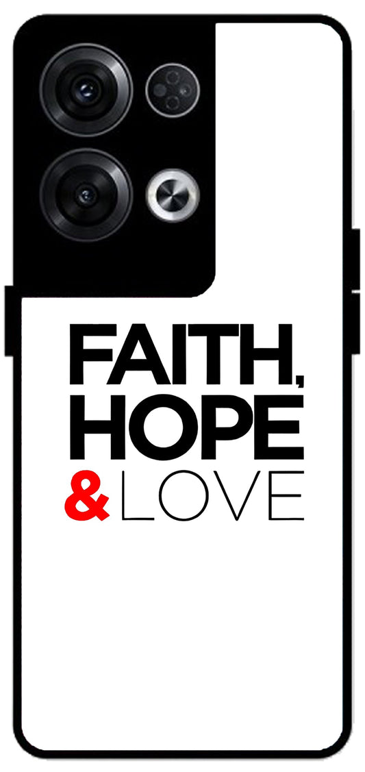 Faith Love and Hope Unbreakable Metal Back Case Mobile Cover with 4 Side Protection and Soft TPU Sides for Oppo Reno 8 Pro 5G 2D