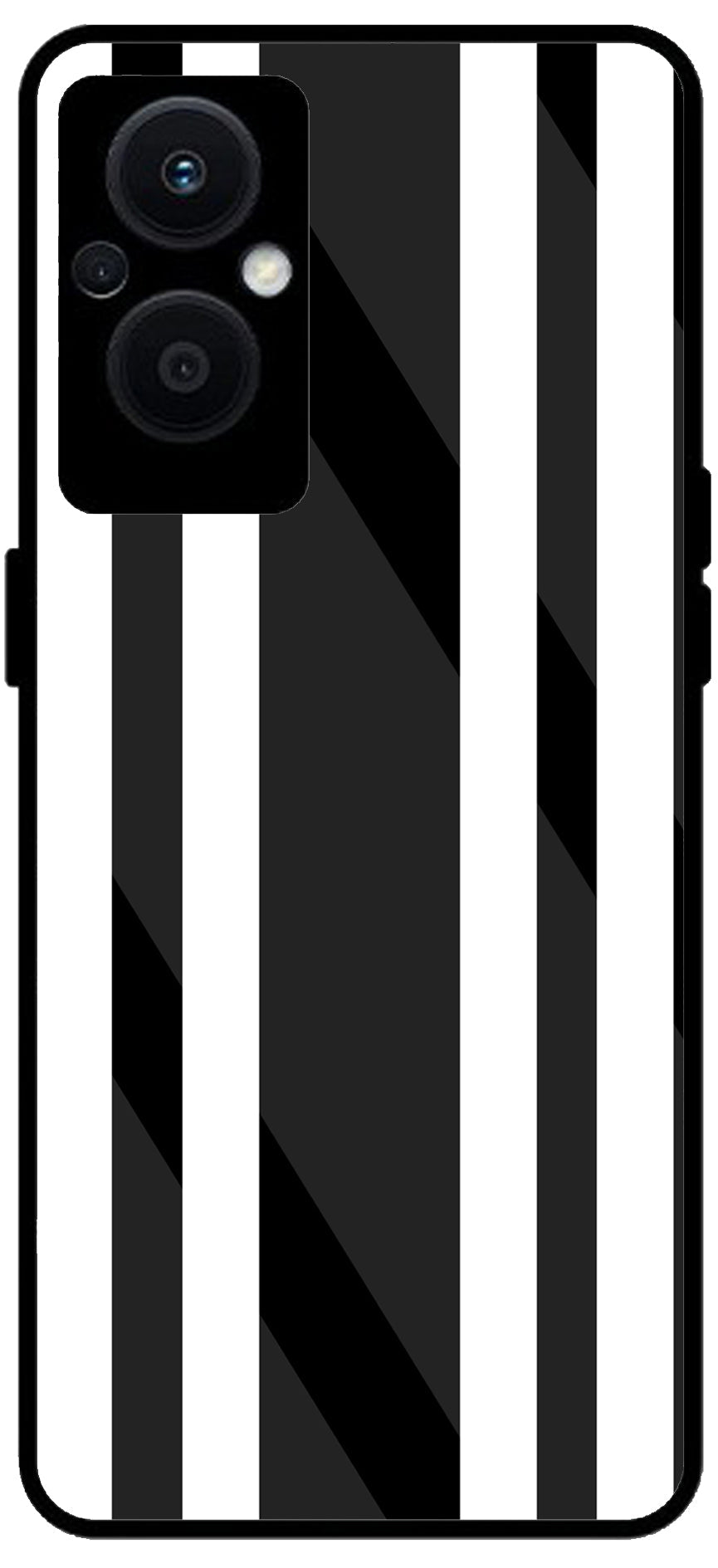 Black White Stripes Unbreakable Metal Back Case Mobile Cover with 4 Side Protection and Soft TPU Sides for OPPO F21 PRO 5G