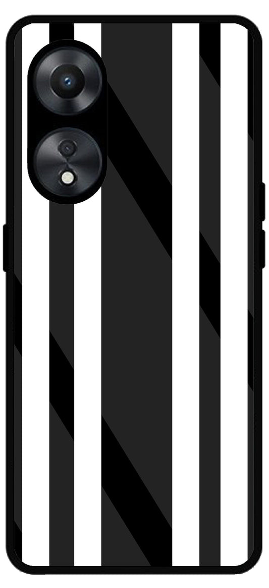 Black White Stripes Unbreakable Metal Back Case Mobile Cover with 4 Side Protection and Soft TPU Sides for Oppo a78 5g