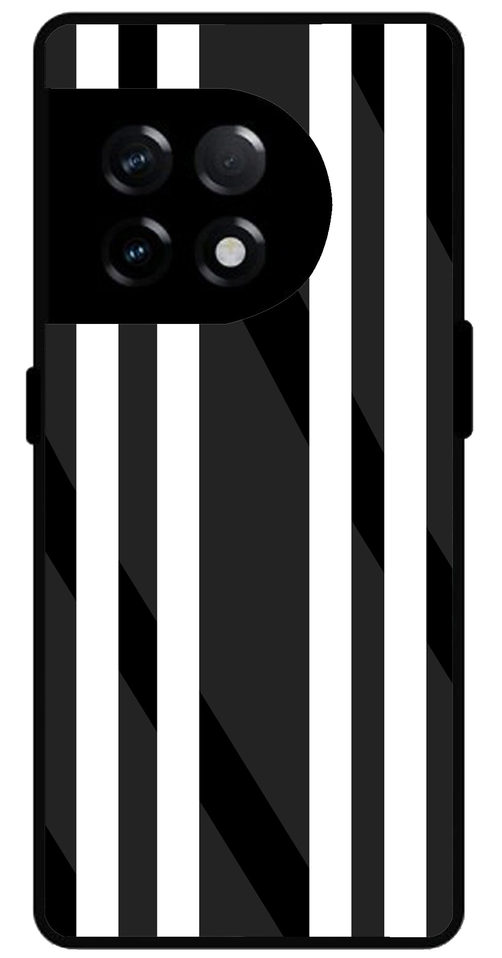 Black White Stripes Unbreakable Metal Back Case Mobile Cover with 4 Side Protection and Soft TPU Sides for OnePlus 11R