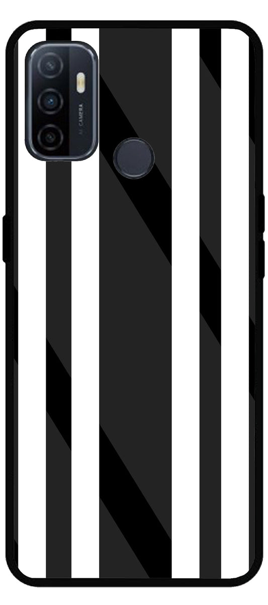 Black White Stripes Unbreakable Metal Back Case Mobile Cover with 4 Side Protection and Soft TPU Sides for Oppo A53