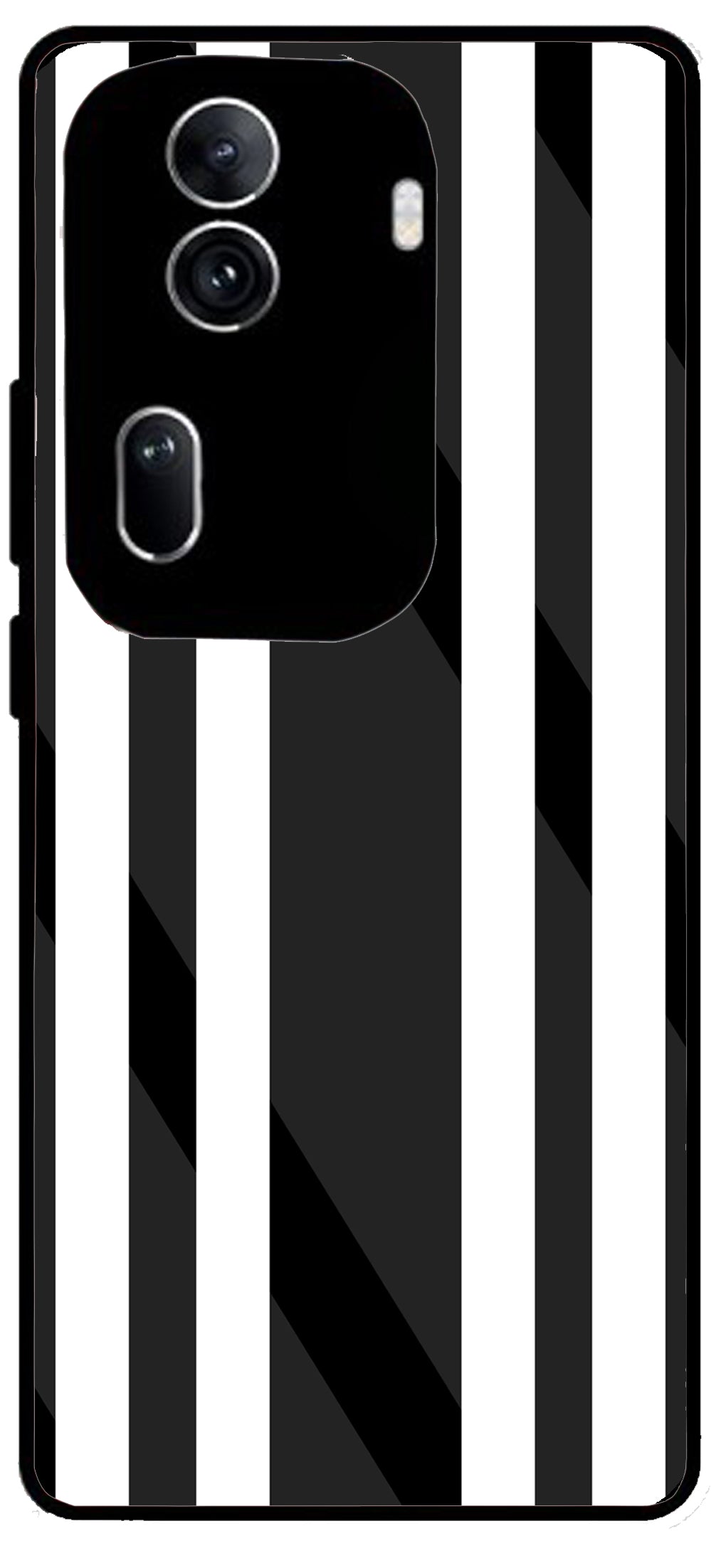 Black White Stripes Unbreakable Metal Back Case Mobile Cover with 4 Side Protection and Soft TPU Sides for Oppo Reno 11 pro