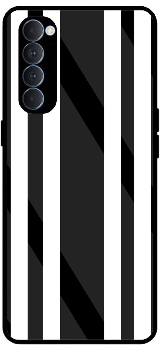 Black White Stripes Unbreakable Metal Back Case Mobile Cover with 4 Side Protection and Soft TPU Sides for Oppo Reno pro