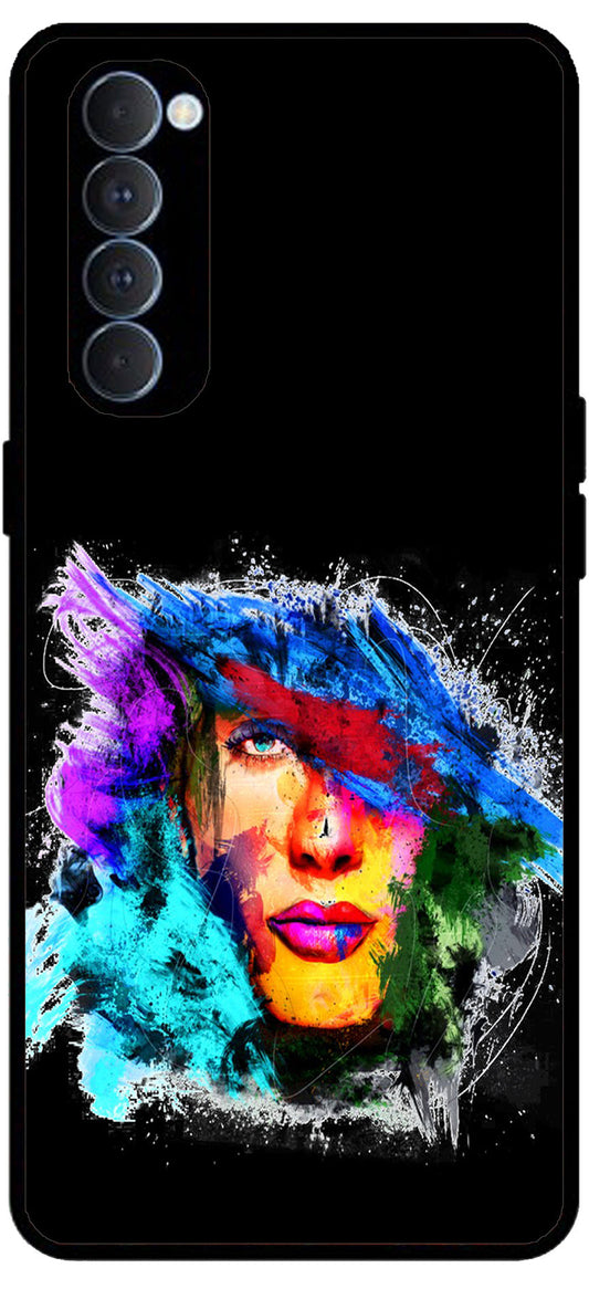 Girl Face Art Unbreakable Metal Back Case Mobile Cover with 4 Side Protection and Soft TPU Sides for RENO4 PRO