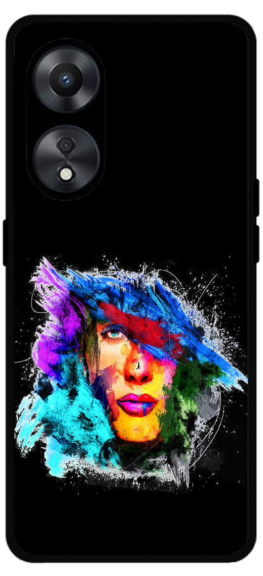 Girl Face Art Unbreakable Metal Back Case Mobile Cover with 4 Side Protection and Soft TPU Sides for Oppo a78 5g