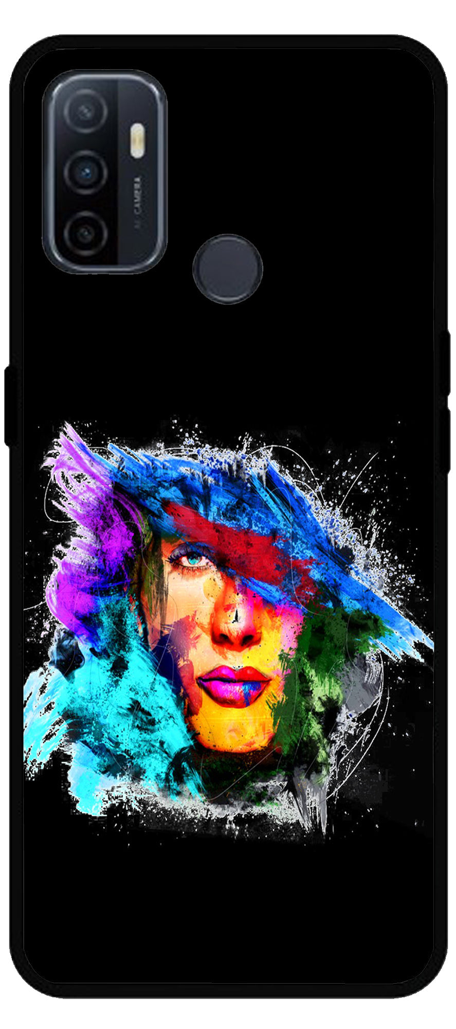 Girl Face Art Unbreakable Metal Back Case Mobile Cover with 4 Side Protection and Soft TPU Sides for Oppo A53