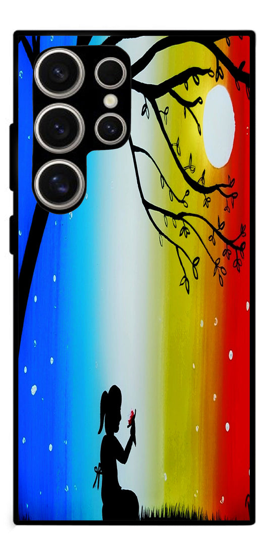 Alone Girl Unbreakable Metal Back Case Mobile Cover with 4 Side Protection and Soft TPU Sides for Samsung s24ultra