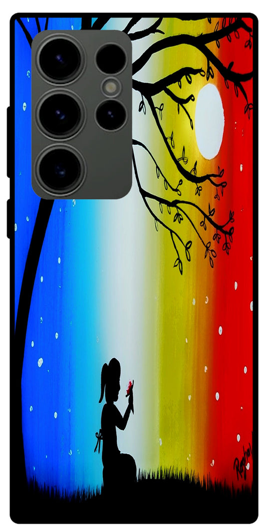 Alone Girl Unbreakable Metal Back Case Mobile Cover with 4 Side Protection and Soft TPU Sides for SAMSUNG S23 ULTRA