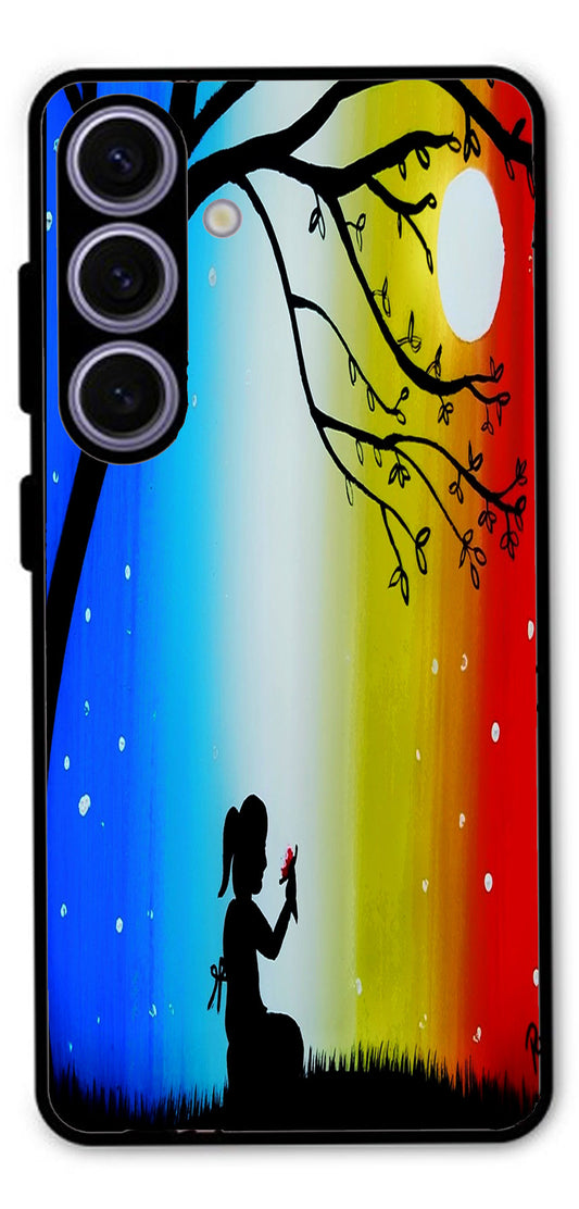 Alone Girl Unbreakable Metal Back Case Mobile Cover with 4 Side Protection and Soft TPU Sides for Samsung s24