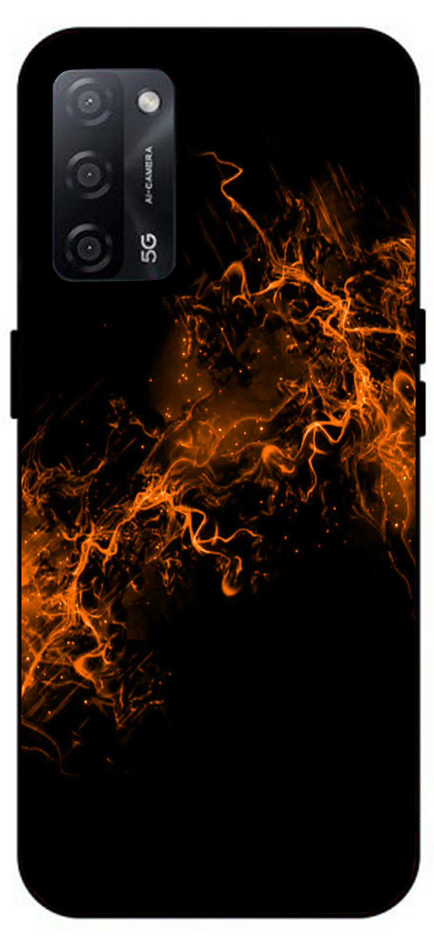 Fire Orange Unbreakable Metal Back Case Mobile Cover with 4 Side Protection and Soft TPU Sides for Oppo A53s 5G