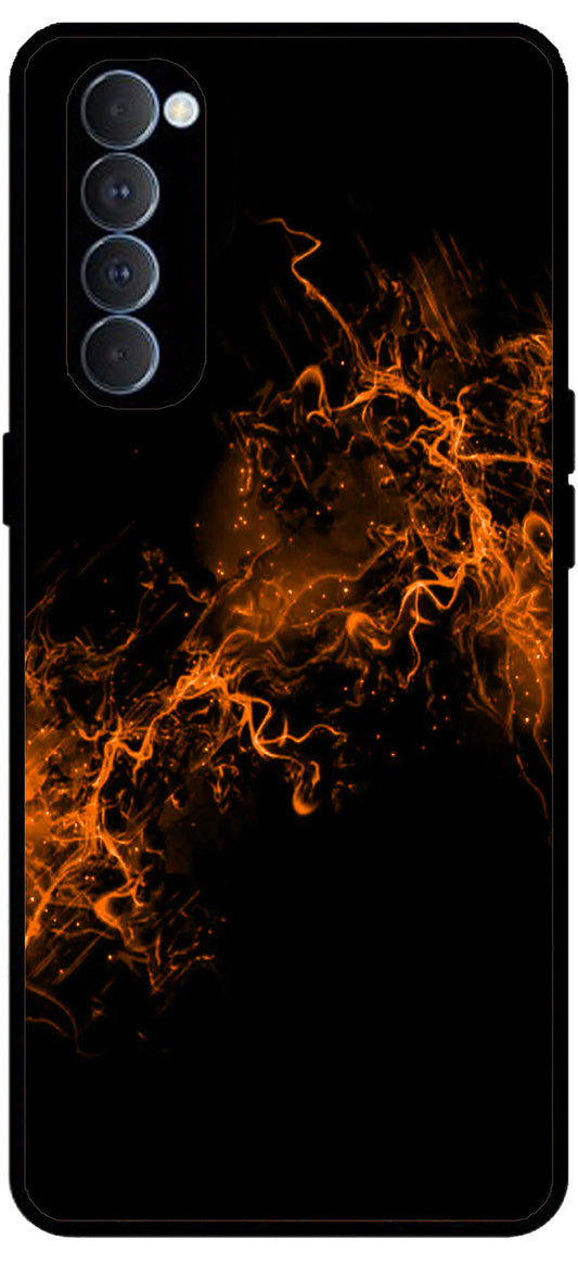 Fire Orange Unbreakable Metal Back Case Mobile Cover with 4 Side Protection and Soft TPU Sides for RENO4 PRO