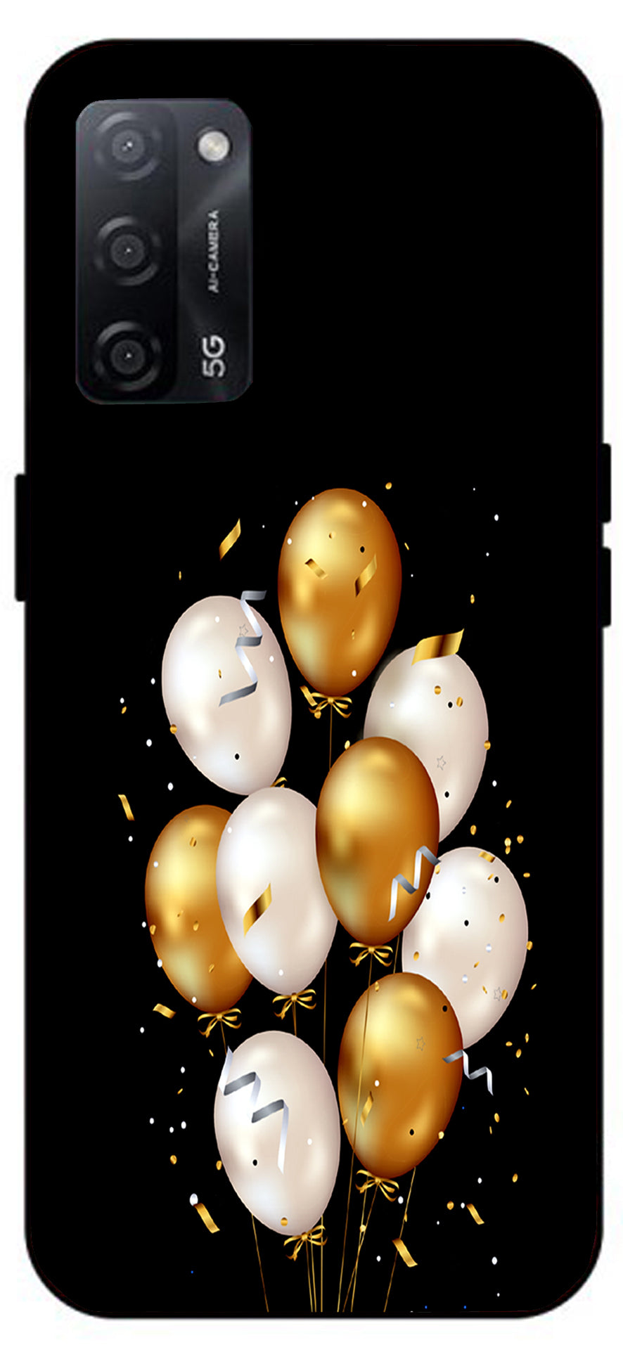 Ballons Multicolour Unbreakable Metal Back Case Mobile Cover with 4 Side Protection and Soft TPU Sides for Oppo A53s 5G