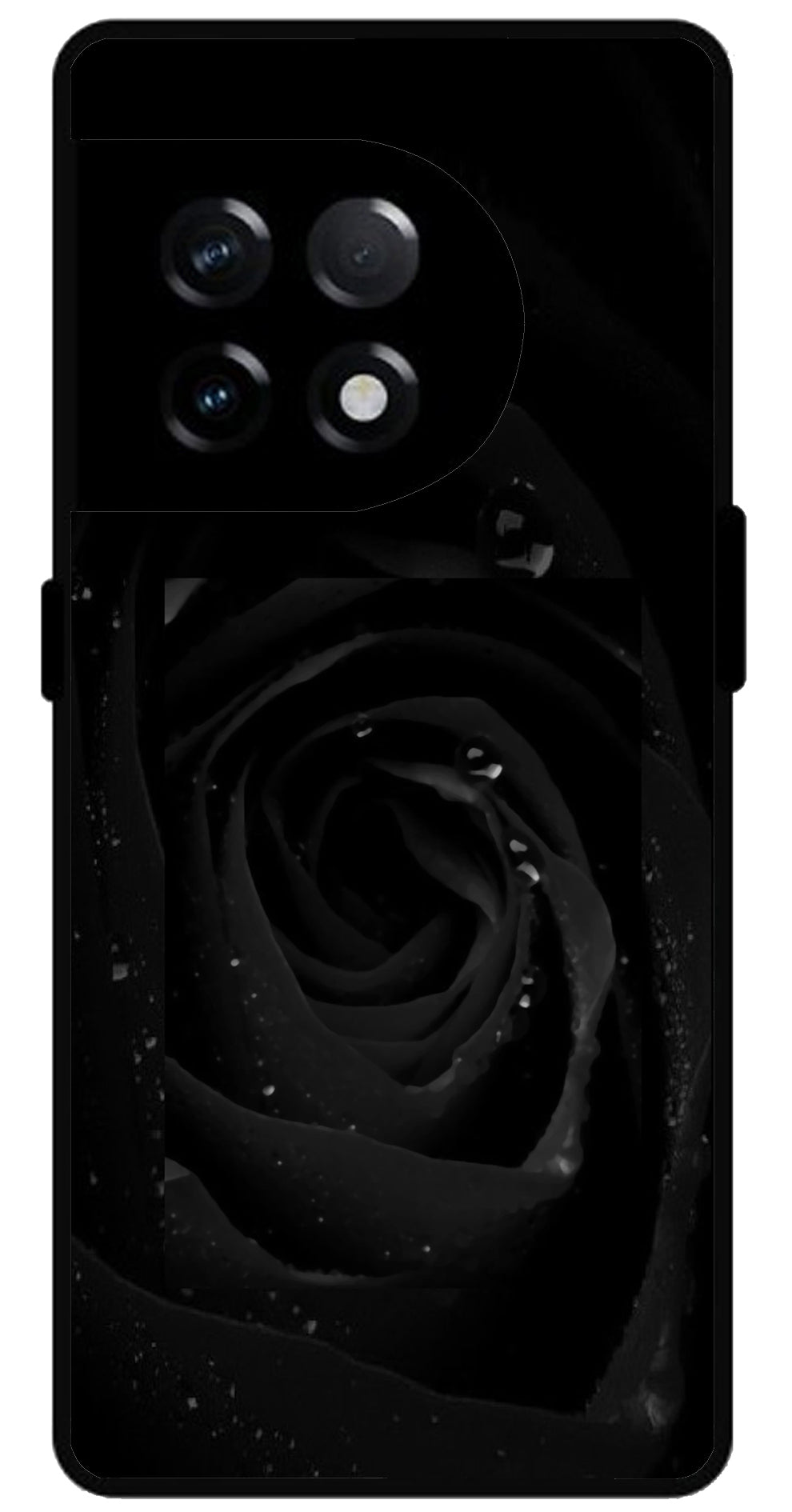 Black Flower Unbreakable Metal Back Case Mobile Cover with 4 Side Protection and Soft TPU Sides for OnePlus 11R