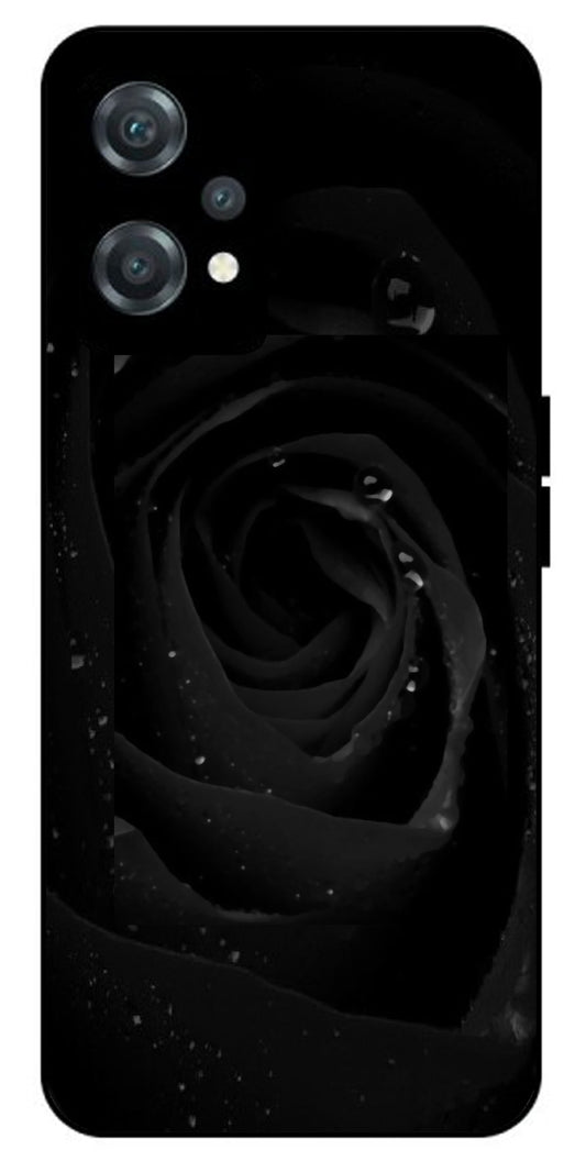 Black Flower Unbreakable Metal Back Case Mobile Cover with 4 Side Protection and Soft TPU Sides for oneplus nord ce 2 lite 5g