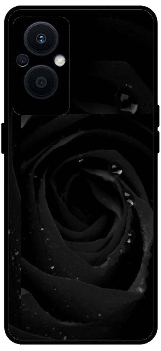 Black Flower Unbreakable Metal Back Case Mobile Cover with 4 Side Protection and Soft TPU Sides for OPPO F21 PRO 5G