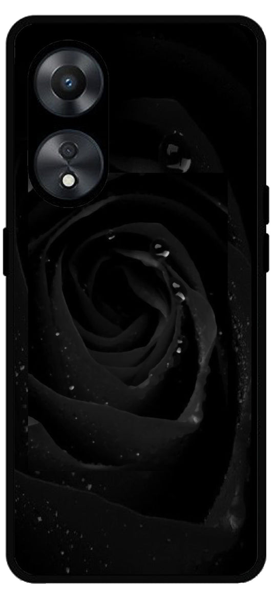 Black Flower Unbreakable Metal Back Case Mobile Cover with 4 Side Protection and Soft TPU Sides for Oppo a78 5g