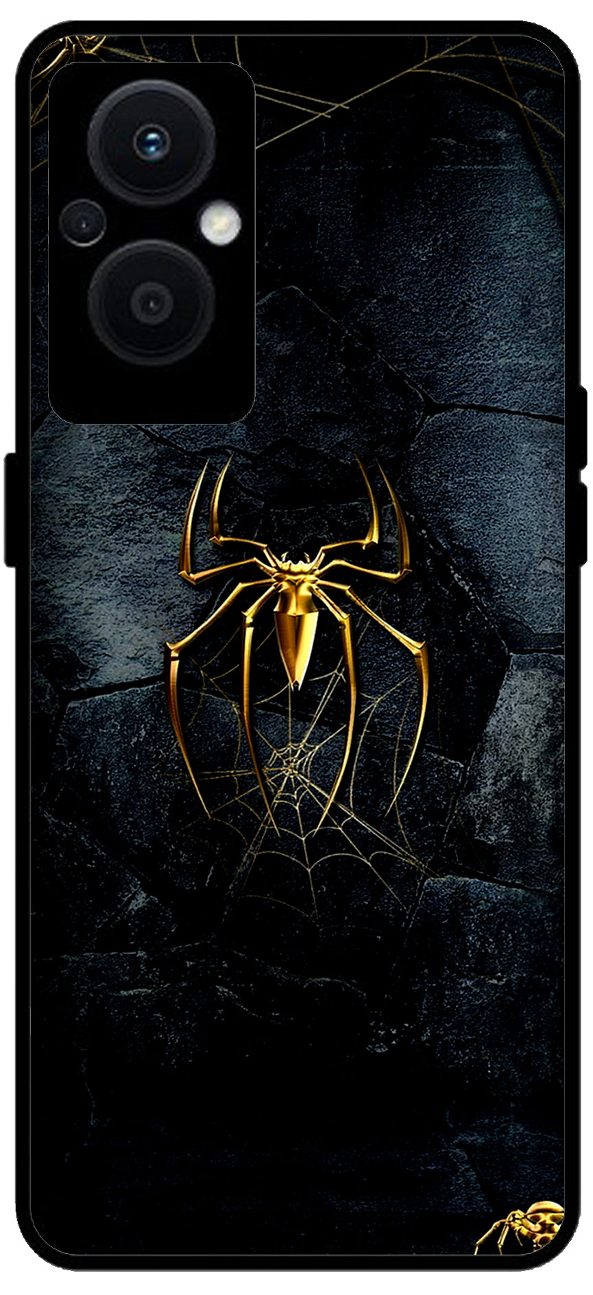 Golden Spider Printed Unbreakable Metal Back Case Mobile Cover with 4 Side Protection and Soft TPU Sides for OPPO F21 PRO 5G