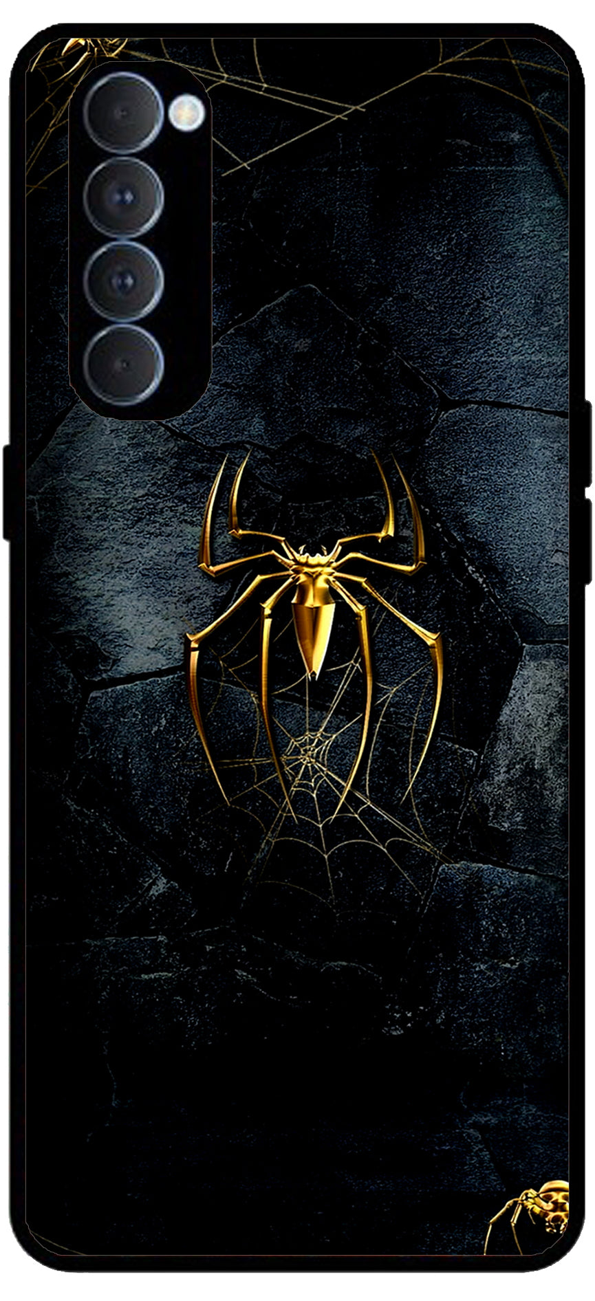 Golden Spider Printed Unbreakable Metal Back Case Mobile Cover with 4 Side Protection and Soft TPU Sides for RENO4 PRO