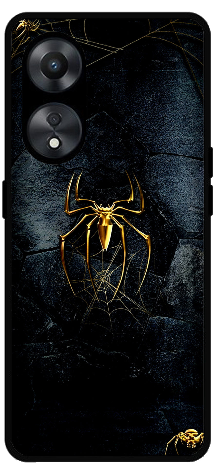 Golden Spider Printed Unbreakable Metal Back Case Mobile Cover with 4 Side Protection and Soft TPU Sides for Oppo a78 5g