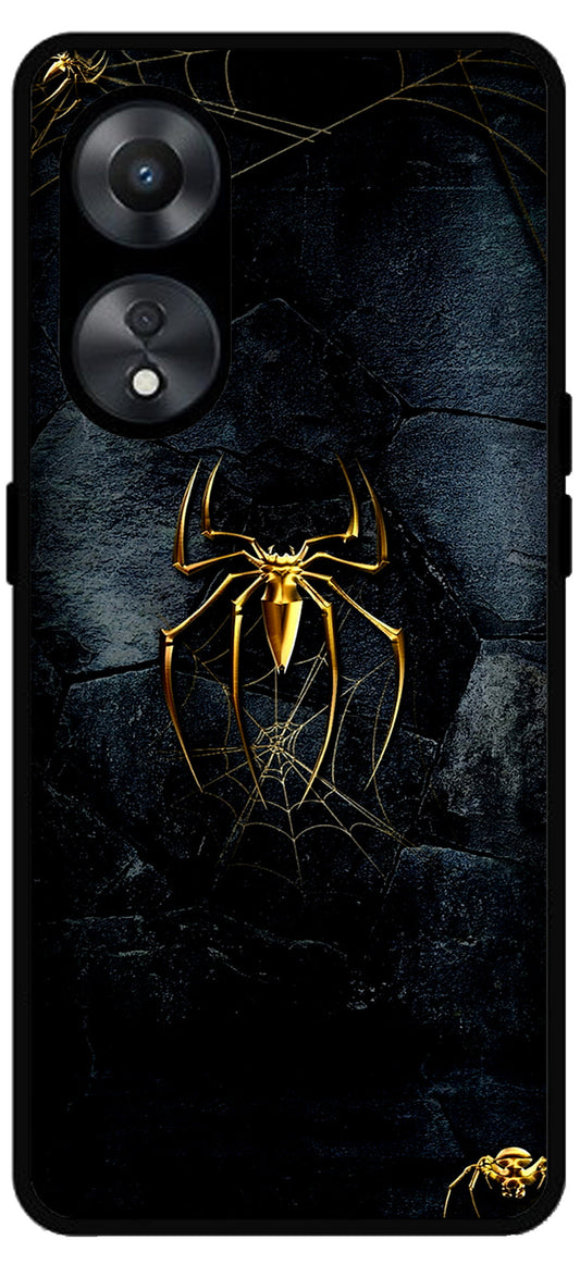 Golden Spider Printed Unbreakable Metal Back Case Mobile Cover with 4 Side Protection and Soft TPU Sides for Oppo a78 5g