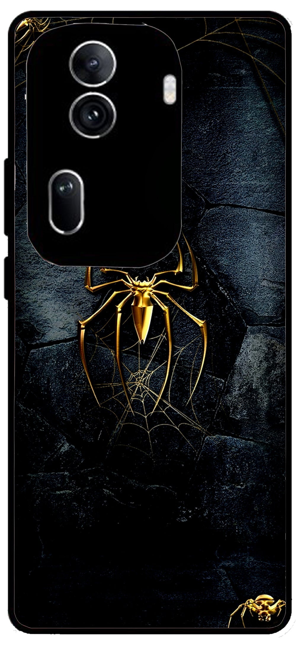 Golden Spider Printed Unbreakable Metal Back Case Mobile Cover with 4 Side Protection and Soft TPU Sides for Oppo Reno 11 pro