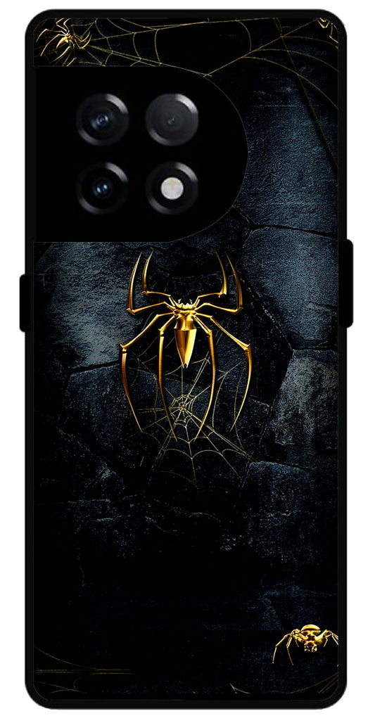 Golden Spider Printed Unbreakable Metal Back Case Mobile Cover with 4 Side Protection and Soft TPU Sides for OnePlus 11R