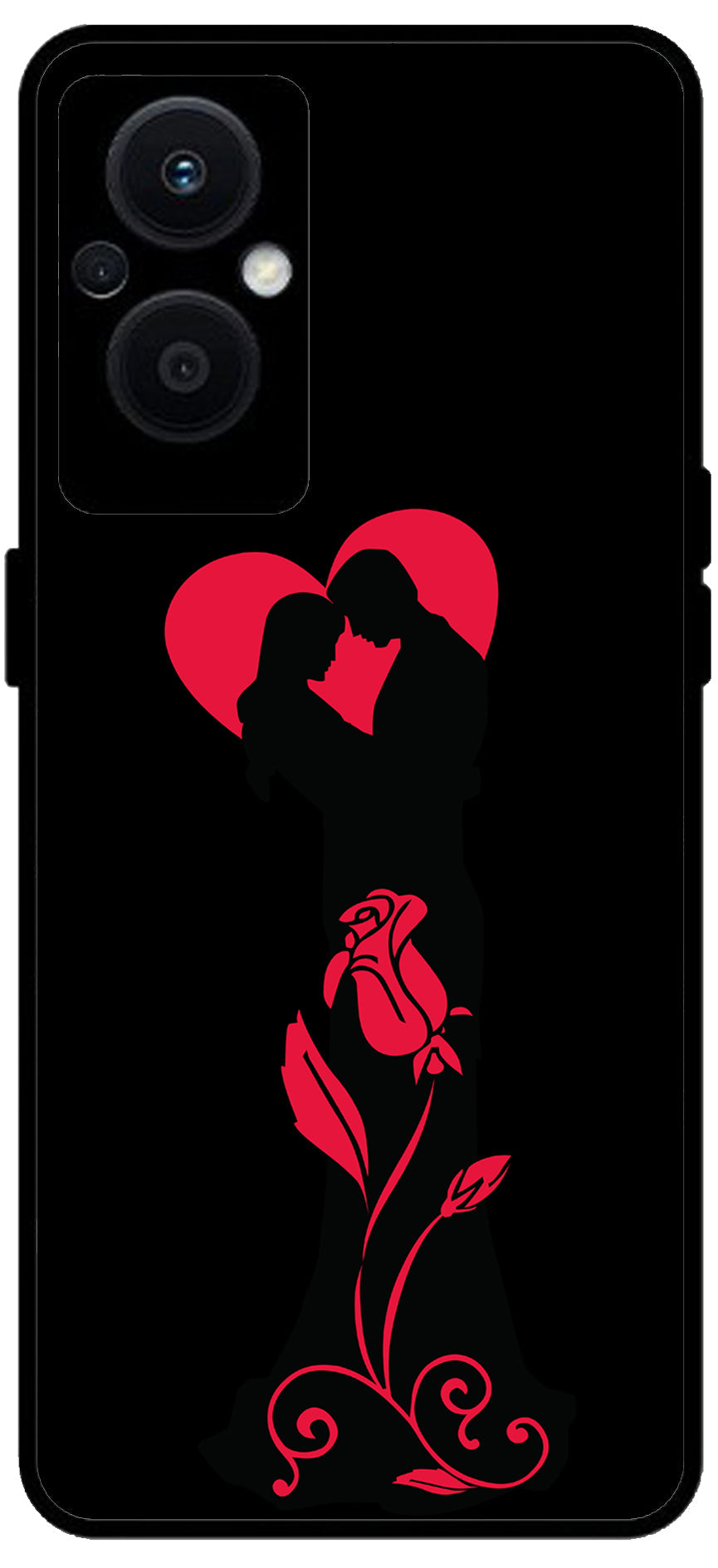 Couple Black Pink Printed Unbreakable Metal Back Case Mobile Cover with 4 Side Protection and Soft TPU Sides for OPPO F21 PRO 5G