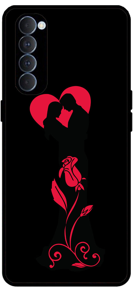 Couple Black Pink Printed Unbreakable Metal Back Case Mobile Cover with 4 Side Protection and Soft TPU Sides for RENO4 PRO