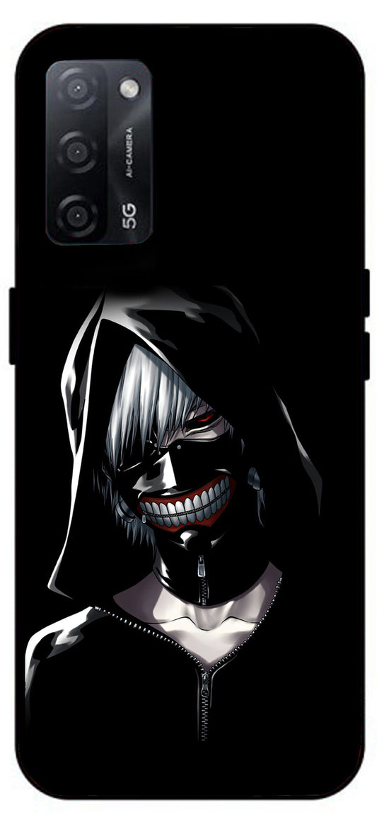 Ghost Face Black Unbreakable Metal Back Case Mobile Cover with 4 Side Protection and Soft TPU Sides for Oppo A53s 5G