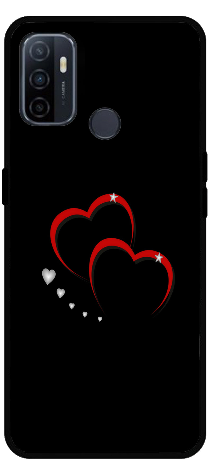 Red Hearts Printed Unbreakable Metal Back Case Mobile Cover with 4 Side Protection and Soft TPU Sides for Oppo A53