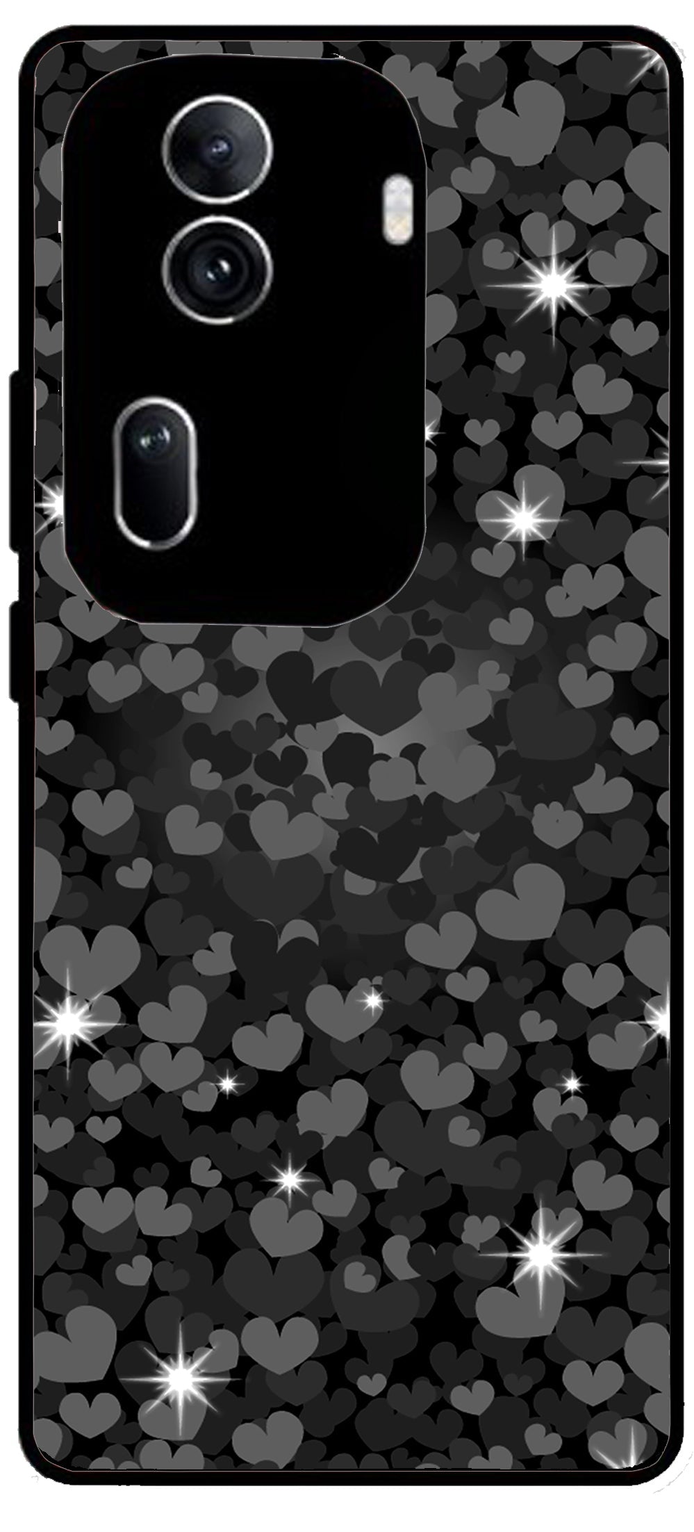 Little Hearts Unbreakable Metal Back Case Mobile Cover with 4 Side Protection and Soft TPU Sides for Oppo Reno 11 pro