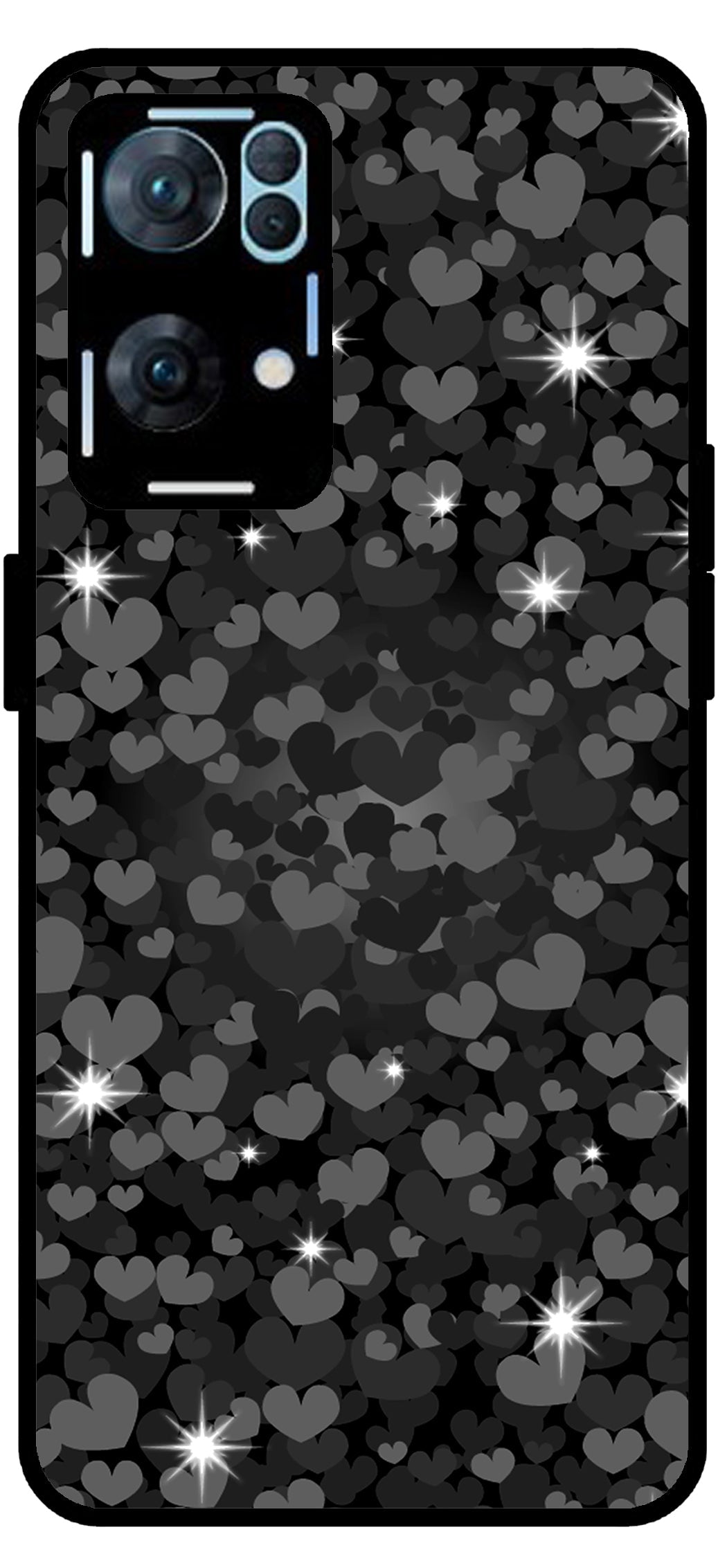 Little Hearts Unbreakable Metal Back Case Mobile Cover with 4 Side Protection and Soft TPU Sides for Oppo Reno 7 Pro 5G