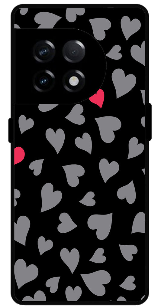 Little Heart Pink Grey Unbreakable Metal Back Case Mobile Cover with 4 Side Protection and Soft TPU Sides for OnePlus 11R