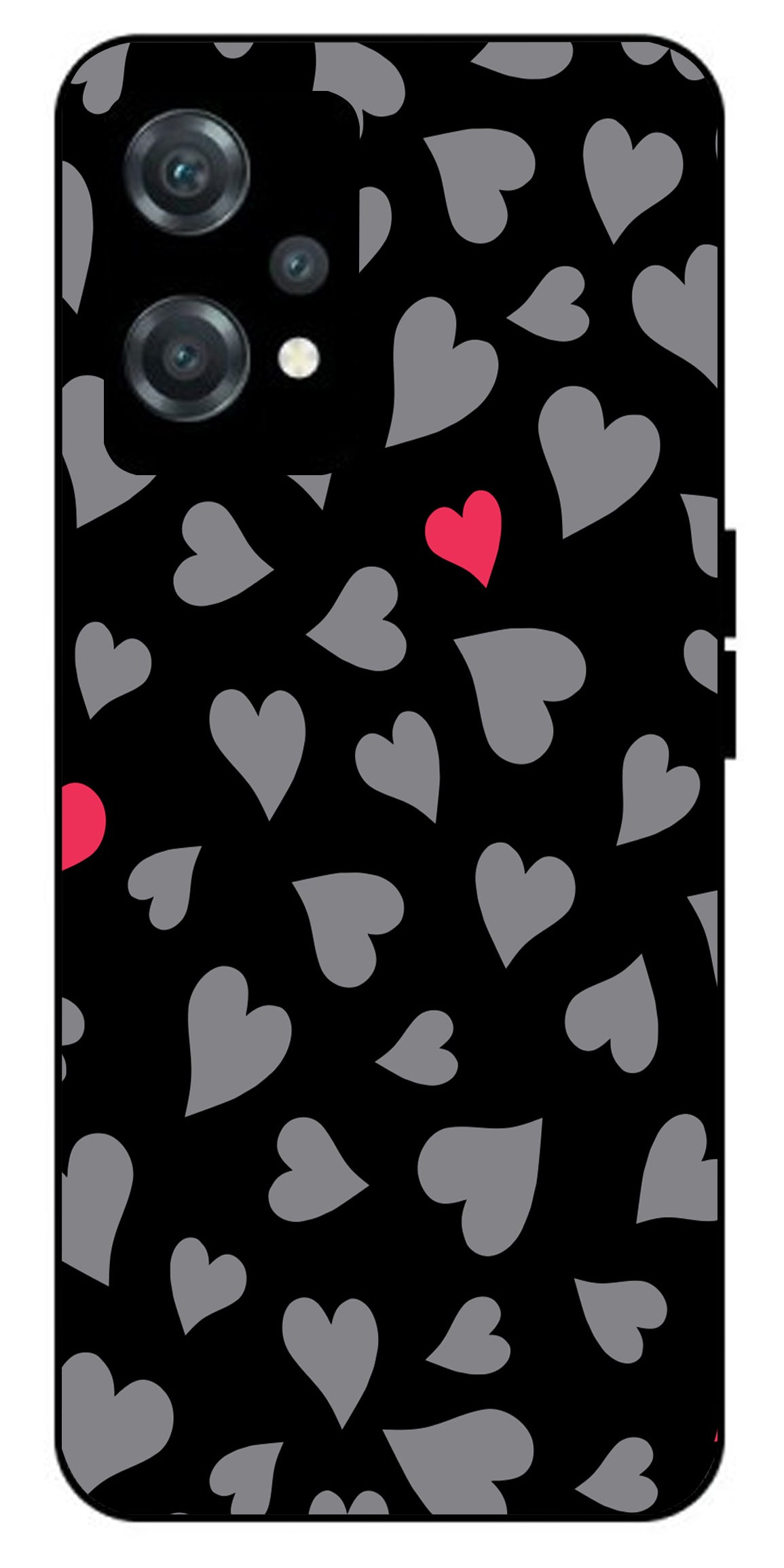 Little Heart Pink Grey Unbreakable Metal Back Case Mobile Cover with 4 Side Protection and Soft TPU Sides for oneplus nord ce 2 lite 5g