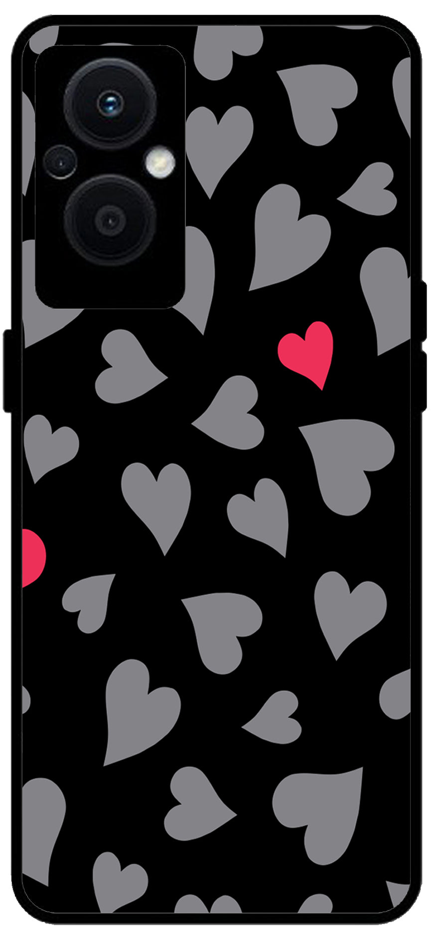 Little Heart Pink Grey Unbreakable Metal Back Case Mobile Cover with 4 Side Protection and Soft TPU Sides for OPPO F21 PRO 5G