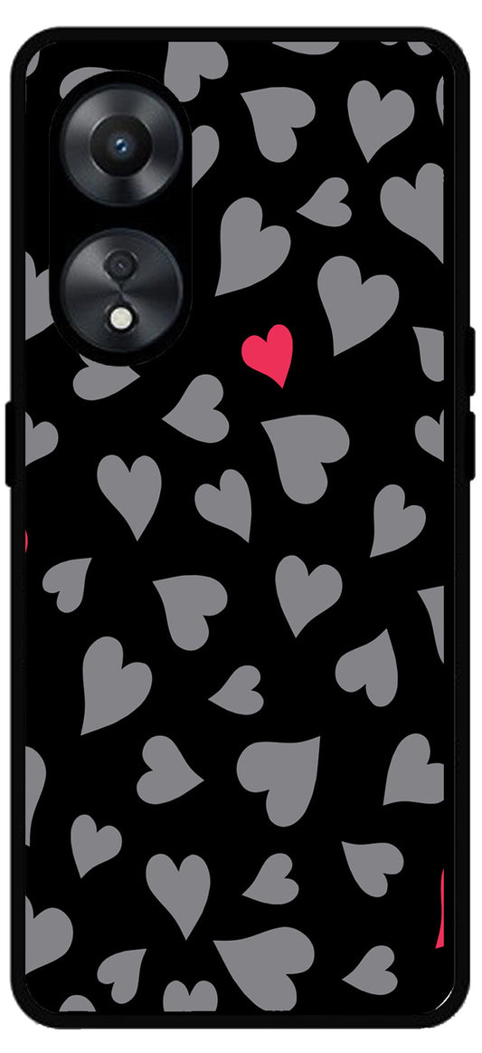 Little Heart Pink Grey Unbreakable Metal Back Case Mobile Cover with 4 Side Protection and Soft TPU Sides for Oppo a78 5g