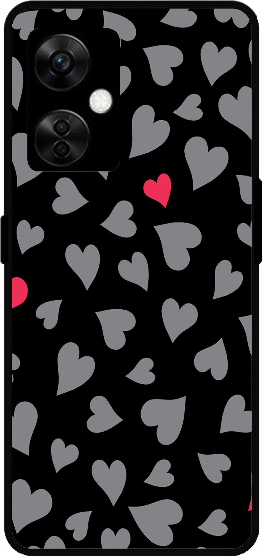 Little Heart Pink Grey Unbreakable Metal Back Case Mobile Cover with 4 Side Protection and Soft TPU Sides for OnePlus Nord CE3 Lite