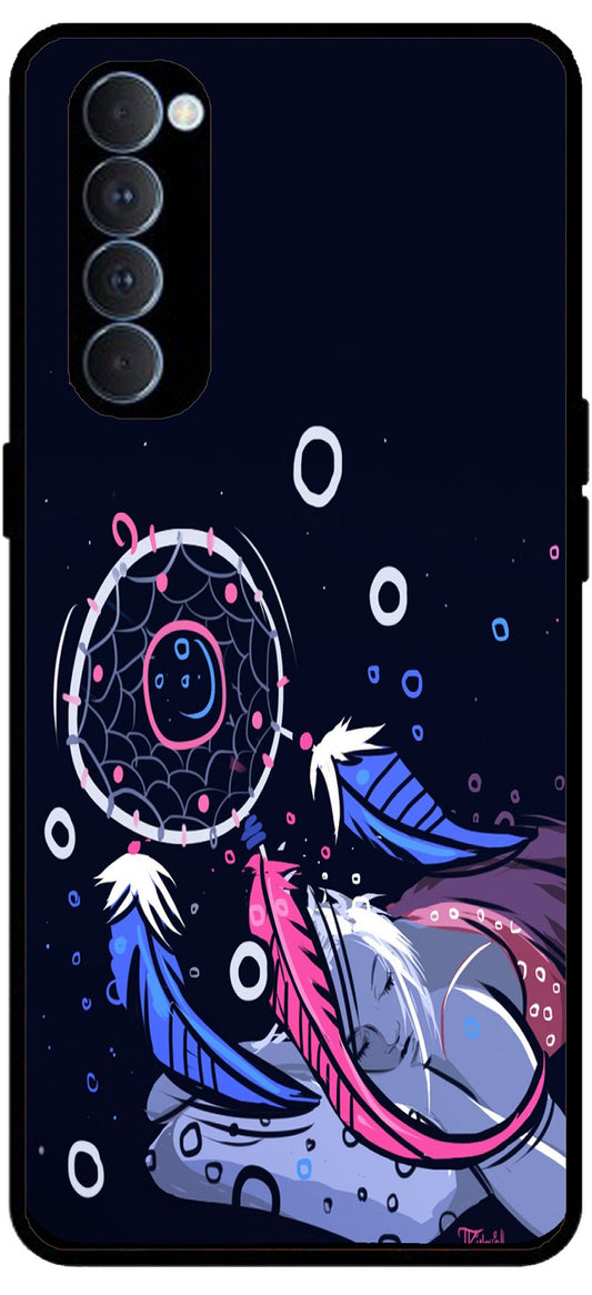 Sleeping Girl Unbreakable Metal Back Case Mobile Cover with 4 Side Protection and Soft TPU Sides for Oppo Reno pro