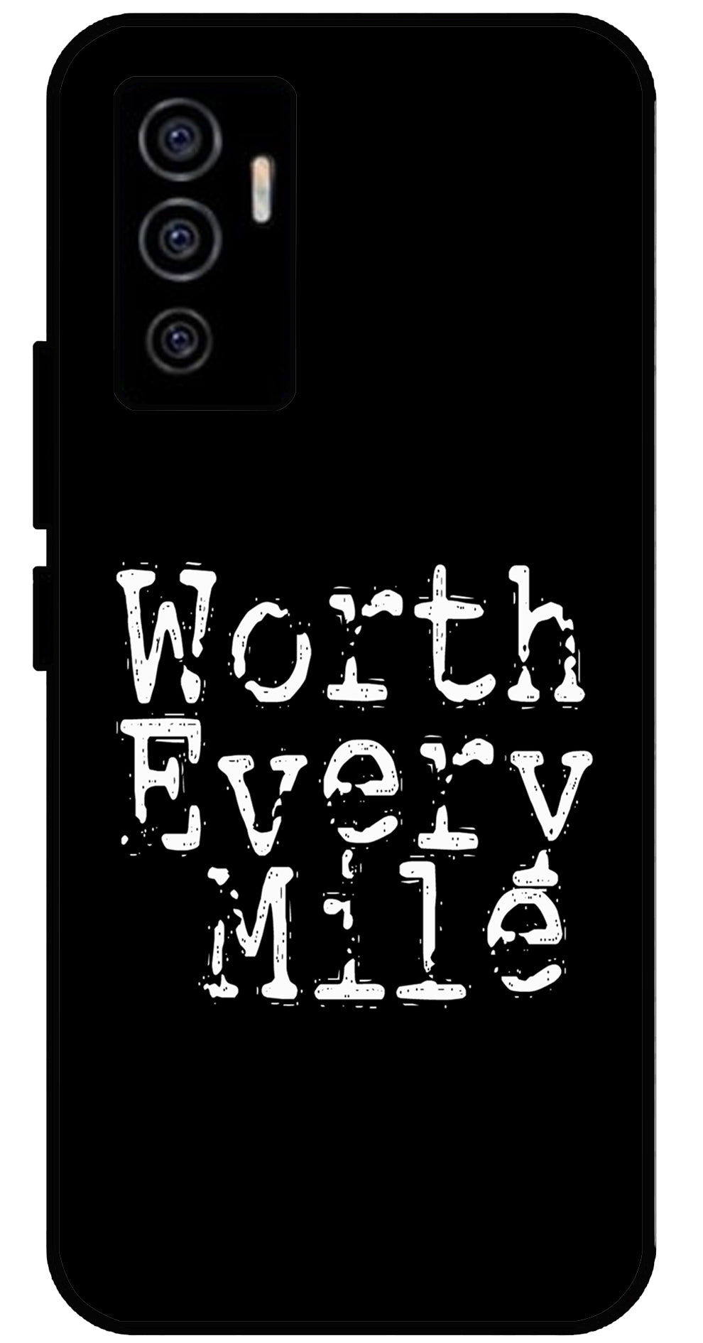 Worth Every Mile Unbreakable Metal Back Case Mobile Cover with 4 Side Protection and Soft TPU Sides for Vivo V23 E